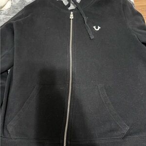 True Religion Black Full-Zip Hoodie with White Horseshoe Accent